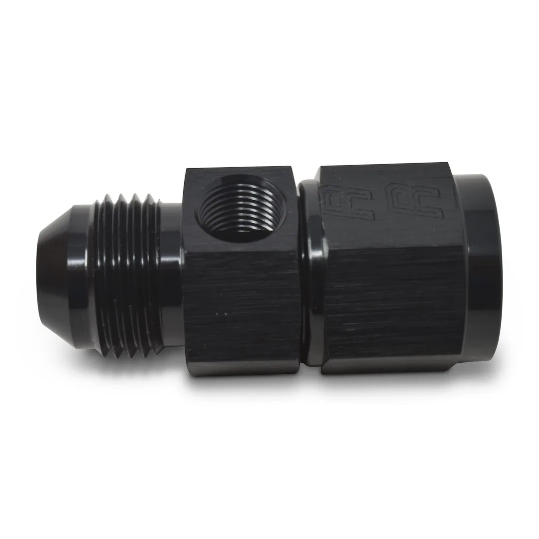 670343 – RUSSELL/EDEL Fuel Pressure Gauge Fitting, 6AN Male To 6AN Female Straight 1/8 Inch Side Port Anodized Black ...